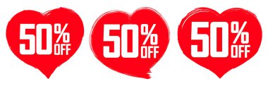 % 50 indirim, indirimli pankartlar tasarım şablonu, tanıtım uygulaması tabelaları, vektör illüstrasyonları