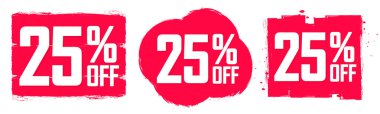 % 25 indirimli, indirimli pankartlar tasarım şablonu, tanıtım uygulaması tabelaları, vektör illüstrasyonu