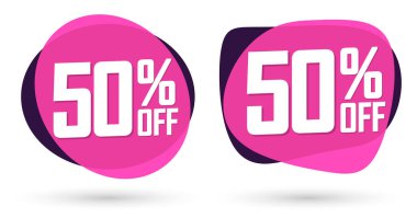 % 50 indirim, indirimli pankartlar tasarım şablonu, tanıtım uygulaması tabelaları, vektör illüstrasyonları