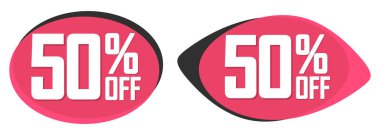 % 50 indirim, indirimli pankartlar tasarım şablonu, tanıtım uygulaması tabelaları, vektör illüstrasyonları