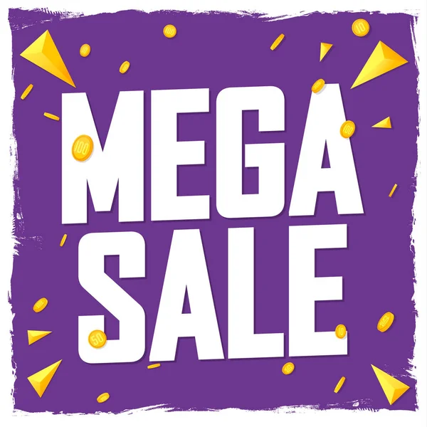 Mega satış, indirimli poster tasarımı şablonu. Mağaza veya çevrimiçi mağaza için tanıtım pankartı, vektör illüstrasyonu.