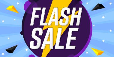 Flaş Satış, indirimli poster tasarımı şablonu. Mağaza veya çevrimiçi mağaza için tanıtım pankartı, vektör illüstrasyonu.