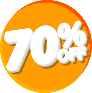 Beyaz arkaplanda% 70 indirimli indirim etiketi, vektör illüstrasyonu