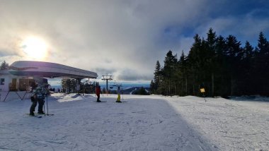 Hochficht kayak alanı Avusturya 'daki kayak pistinden kış manzarası