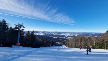 Hochficht kayak alanı Avusturya 'daki kayak pistinden kış manzarası