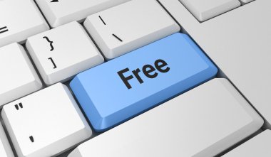 Özgür düğme. Klavye. Mavi tuş. Mavi düğme. 3D render