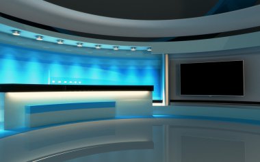 TV stüdyo. News stüdyo. Yeşil ekran veya chroma anahtar video veya fotoğraf üretimleri için mükemmel zemin.
