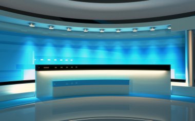 TV stüdyo. News stüdyo. Yeşil ekran veya chroma anahtar video veya fotoğraf üretimleri için mükemmel zemin.