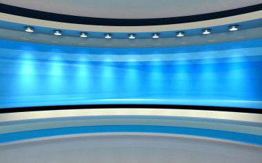 TV stüdyo. News stüdyo. Yeşil ekran veya chroma anahtar video veya fotoğraf üretimleri için mükemmel zemin.