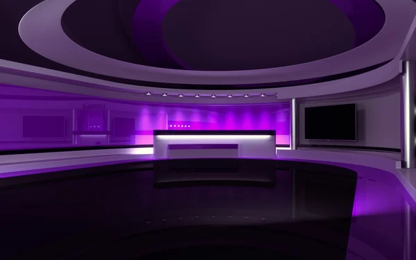 Estúdio Lilac. Estúdio de TV. Estúdio. O pano de fundo perfeito para qualquer tela verde ou croma produção de vídeo ou foto chave. Renderização 3d. Visualização 3d — Fotografia de Stock