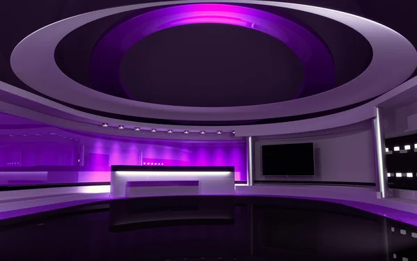 Estúdio Lilac. Estúdio de TV. Estúdio. O pano de fundo perfeito para qualquer tela verde ou croma produção de vídeo ou foto chave. Renderização 3d. Visualização 3d — Fotografia de Stock