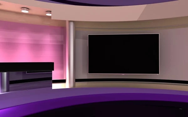 TV-stúdió. Hírek stúdió. A tökéletes hátteret a zöld képernyőn és a chroma key fényképet vagy videót termelést. 3D render. 3D-s megjelenítés — Stock Fotó