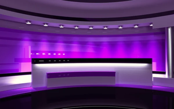 Estúdio Lilac. Estúdio de TV. Estúdio. O pano de fundo perfeito para qualquer tela verde ou croma produção de vídeo ou foto chave. Renderização 3d. Visualização 3d — Fotografia de Stock