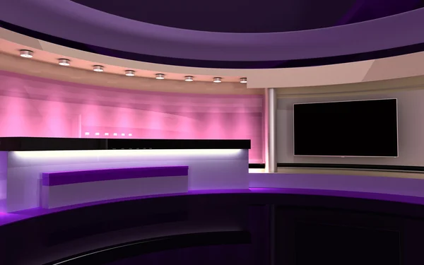 Tv Studio. News studio. The perfect backdrop for any green screen or chroma key video or photo production. 3d render. 3d visualisation — Stock Photo, Image