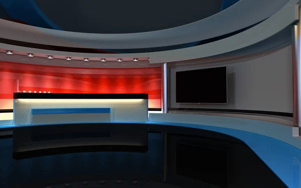 TV-Studio. Nieuws-studio. Het perfecte decor voor een groen scherm of Chromakey belangrijke video of foto productie. 3D render. 3D visualisatie — Stockfoto