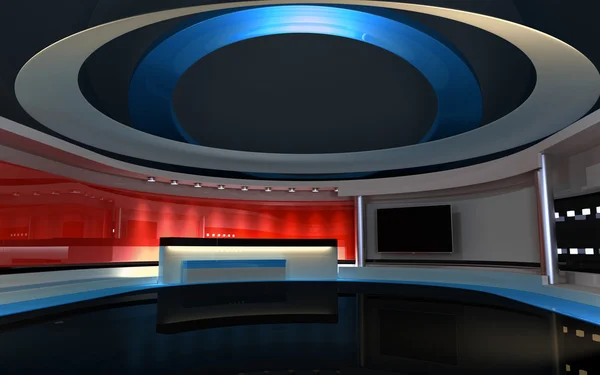 TV-Studio. Nieuws-studio. Het perfecte decor voor een groen scherm of Chromakey belangrijke video of foto productie. 3D render. 3D visualisatie — Stockfoto