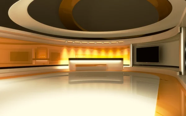 TV-Studio. News Studio. Yellow Studio. Den perfekta bakgrunden för alla gröna skärmen eller Chroma nyckel video eller foto produktion. 3D-rendering. 3D-visualisering — Stockfoto