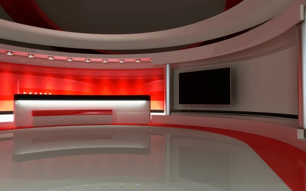 Tv Studio. News studio. Red studio. The perfect backdrop for any green screen or chroma key video or photo production. 3d render. 3d visualisation — Stock Photo, Image
