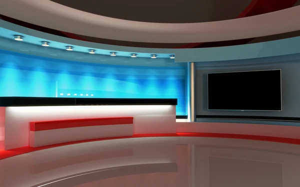 Estudio de TV. Estudio de noticias. El telón de fondo perfecto para cualquier pantalla verde o croma clave de vídeo o producción de fotos. 3D render. Visualización 3d —  Fotos de Stock