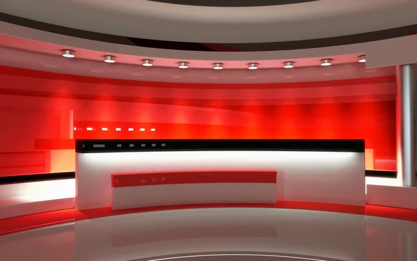 TV-Studio. News Studio. Red Studio. Den perfekta bakgrunden för alla gröna skärmen eller Chroma nyckel video eller foto produktion. 3D-rendering. 3D-visualisering — Stockfoto