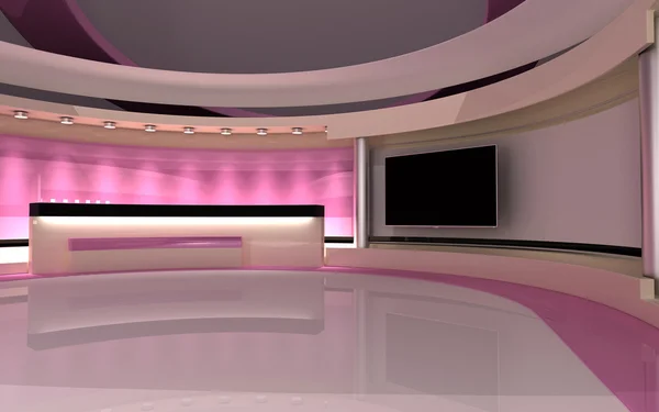 Pembe stüdyo, Tv Stüdyosu. Haber stüdyosu. Herhangi bir yeşil ekran veya renk anahtarı video veya fotoğraf üretimi için mükemmel bir zemin. 3d render. 3d görselleştirme