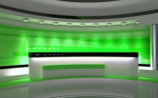 Телевізійна студія. Новини студії. Green Studio. Ідеальний фон для будь-якого зеленого екрану або кольоровості ключові відео або фото продукції. 3D-візуалізації. 3D візуалізація — стокове фото