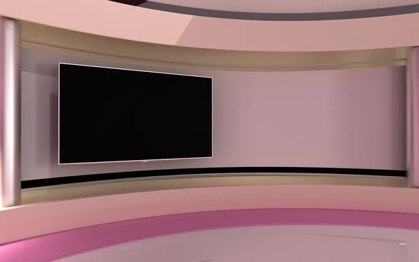 Rosa Studio, TV-Studio. News Studio. Den perfekta bakgrunden för alla gröna skärmen eller Chroma nyckel video eller foto produktion. 3D-rendering. 3D-visualisering — Stockfoto