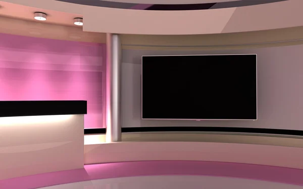 Pink stúdió, TV Studio. Hírstúdió. A tökéletes hátteret minden zöld képernyő vagy chroma key video-vagy fotógyártási. 3D-s renderelés. 3D vizualizáció — Stock Fotó