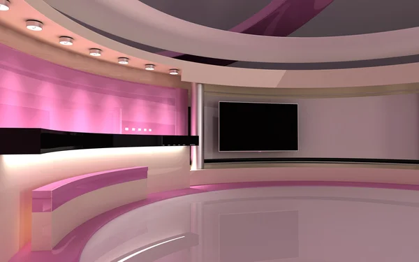 Розовая студия, телестудия. Студия новостей. Идеальный фон для любого зеленого экрана или хрома ключевых видео или фотопродукции. 3d render. Трехмерная визуализация — стоковое фото