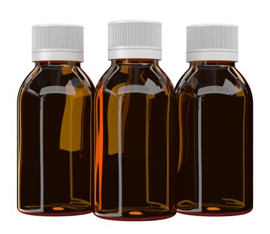 Cam şişe. Cam hapı şişe. 3D render