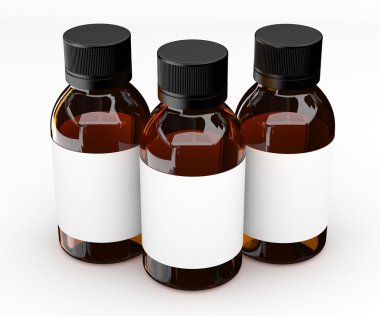 Cam şişe. Cam hapı şişe. 3D render