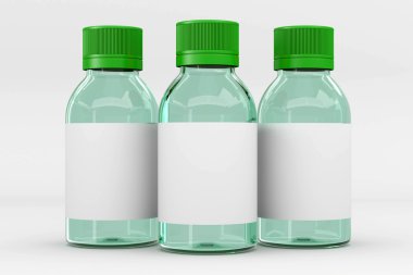 Cam şişe. Cam hapı şişe. 3D render