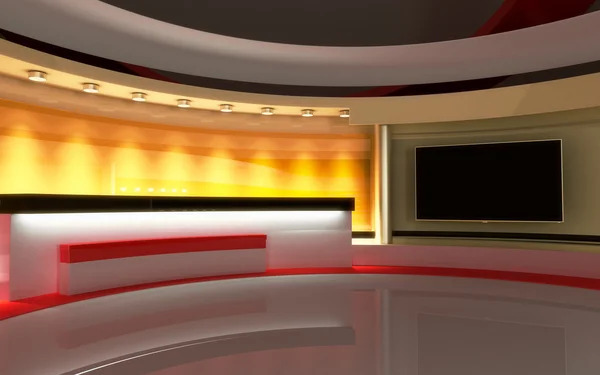 TV-Studio. Nyheter studio. En perfekt bakgrund för grön skärm eller chroma key video eller foto produktion. 3D render. 3D-visualisering — Stockfoto