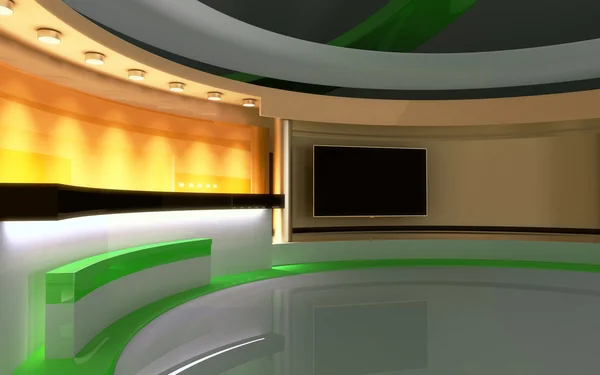 TV-stúdió. Hírek stúdió. A tökéletes hátteret a zöld képernyőn és a chroma key fényképet vagy videót termelést. 3D render. 3D-s megjelenítés — Stock Fotó