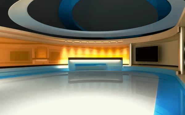TV-Studio. Nyheter studio. En perfekt bakgrund för grön skärm eller chroma key video eller foto produktion. 3D render. 3D-visualisering — Stockfoto