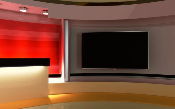 TV-stúdió. Hírek stúdió. A tökéletes hátteret a zöld képernyőn és a chroma key fényképet vagy videót termelést. 3D render. 3D-s megjelenítés — Stock Fotó