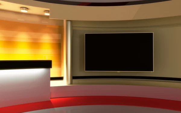 TV stüdyo. News stüdyo. Yeşil ekran veya chroma anahtar video veya fotoğraf üretimleri için mükemmel bir zemin. 3D render. 3D görüntüleme — Stok fotoğraf