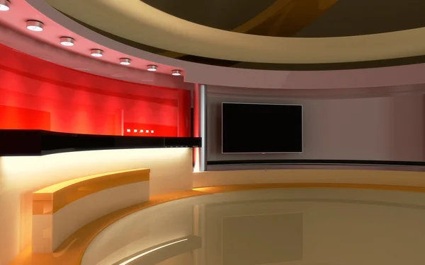 TV-Studio. Nieuws-studio. Het perfecte decor voor een groen scherm of Chromakey belangrijke video of foto productie. 3D render. 3D visualisatie — Stockfoto