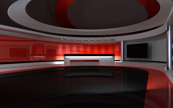 TV-Studio. News Studio. Red Studio. De perfecte achtergrond voor elk groen scherm of Chroma Key video of foto productie. 3D renderen. 3D-visualisatie — Stockfoto