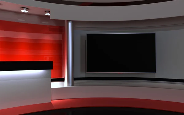 Tv Studio. News studio. Red studio.  The perfect backdrop for any green screen or chroma key video or photo production. 3d render. 3d visualisation — Stock Photo, Image