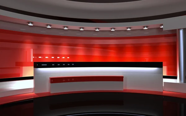 Tv Studio. News studio. Red studio.  The perfect backdrop for any green screen or chroma key video or photo production. 3d render. 3d visualisation — Stock Photo, Image