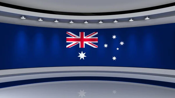 Studio Australien Flagga Studio Australien Flagga Bakgrund Nyhetsstudio Den Perfekta — Stockfoto