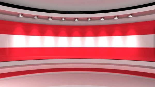 TV studio. Austria flag studio. Austria flag background. News studio. The perfect backdrop for any green screen or chroma key video or photo production. 3d render. 3