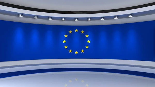 Στούντιο Τηλεόρασης Σημαία Της Ευρωπαϊκής Ένωσης Φόντο Σημαίας Της Ευρωπαϊκής — Φωτογραφία Αρχείου