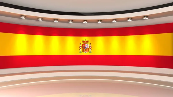 Studio Spanien Spanska Flaggstudion Spanska Flaggan Bakgrund Nyhetsstudio Den Perfekta — Stockfoto