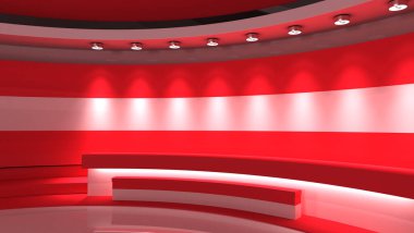 Televizyon stüdyosu. Avusturya. Avusturya bayrağı. Haber stüdyosu. Herhangi bir yeşil ekran veya krom anahtar video prodüksiyonu için arka plan. 3 boyutlu görüntüleme. 3d 