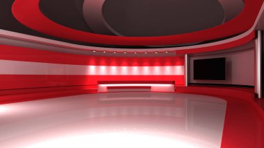 Televizyon stüdyosu. Avusturya. Avusturya bayrağı. Haber stüdyosu. Herhangi bir yeşil ekran veya krom anahtar video prodüksiyonu için arka plan. 3 boyutlu görüntüleme. 3d 