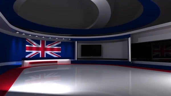 Στούντιο Τηλεόρασης Ηνωμένο Βασίλειο Μεγάλη Βρετανία Σημαία Μπρίτις Στούντιο Ειδήσεων — Φωτογραφία Αρχείου