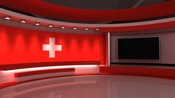 Estudio Suiza Bandera Suiza Estudio Noticias Fondo Para Cualquier Pantalla — Foto de Stock