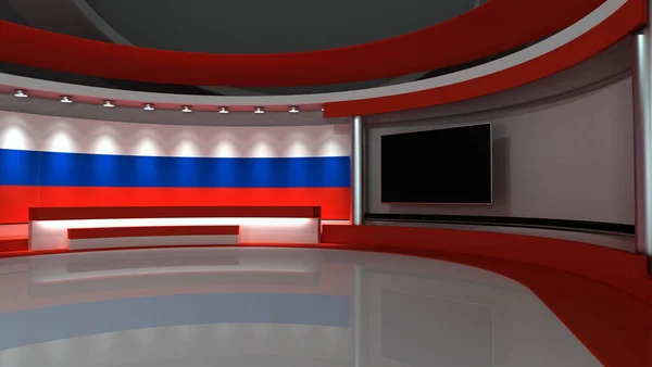 Studio Telewizyjne Rosja Rosyjska Flaga Studio Wiadomości Tło Dla Dowolnej — Zdjęcie stockowe